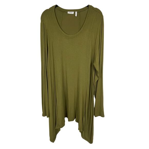 LOGO Layers by Lori Goldstein XL‎ Olive Green Tunic Handkerchief Hem Stretch Top - Picture 1 of 5